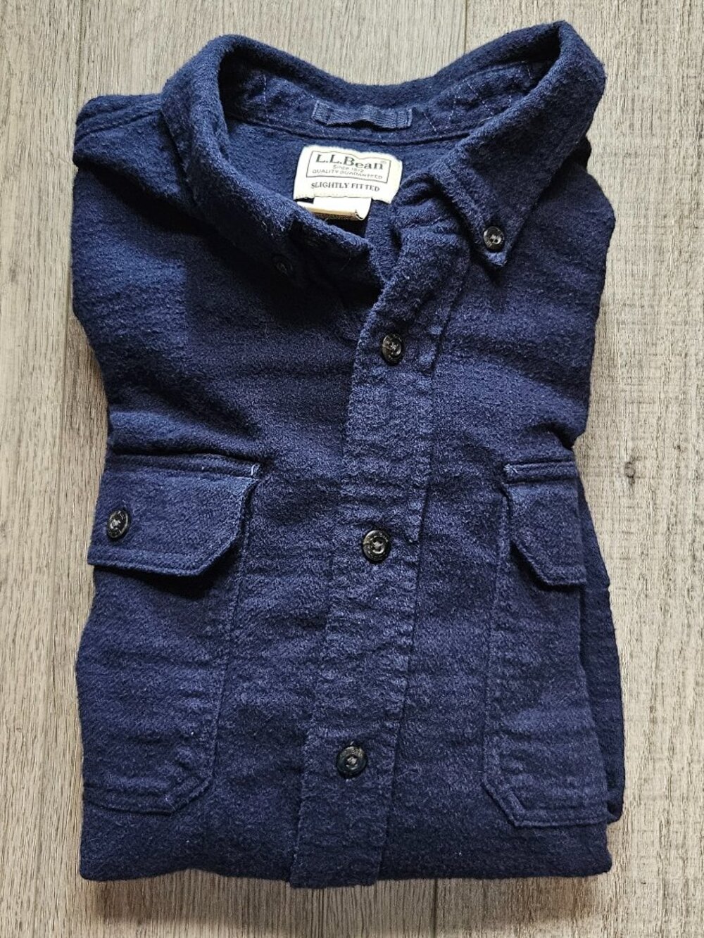 LL Bean Flannel Shirt Mens Medium Regular Solid Navy Blue Button Down 520397 - Picture 8 of 9